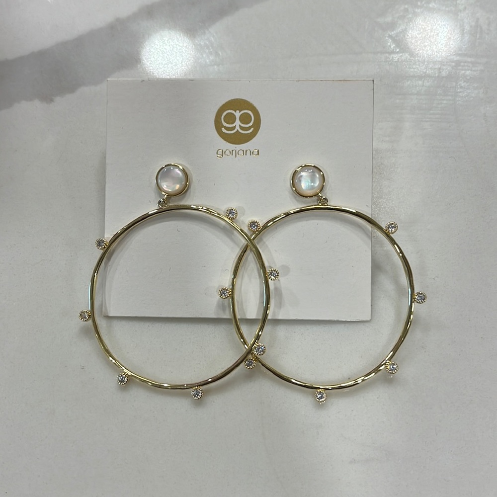 Gold Hoop Earrings with Diamonds and Pearls